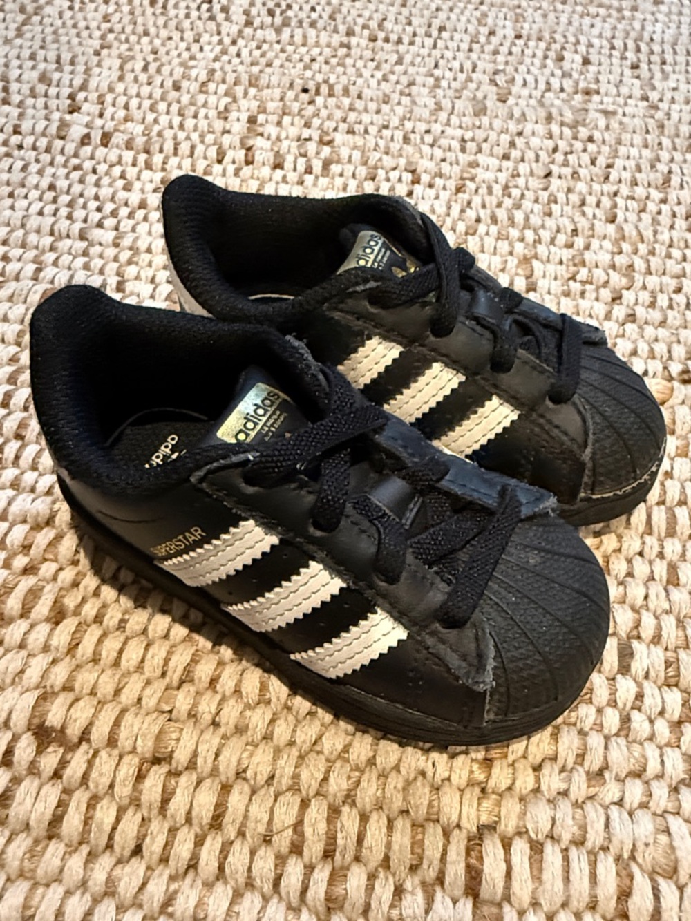 adidas Toddler Black Sneakers with White Three Stripes
